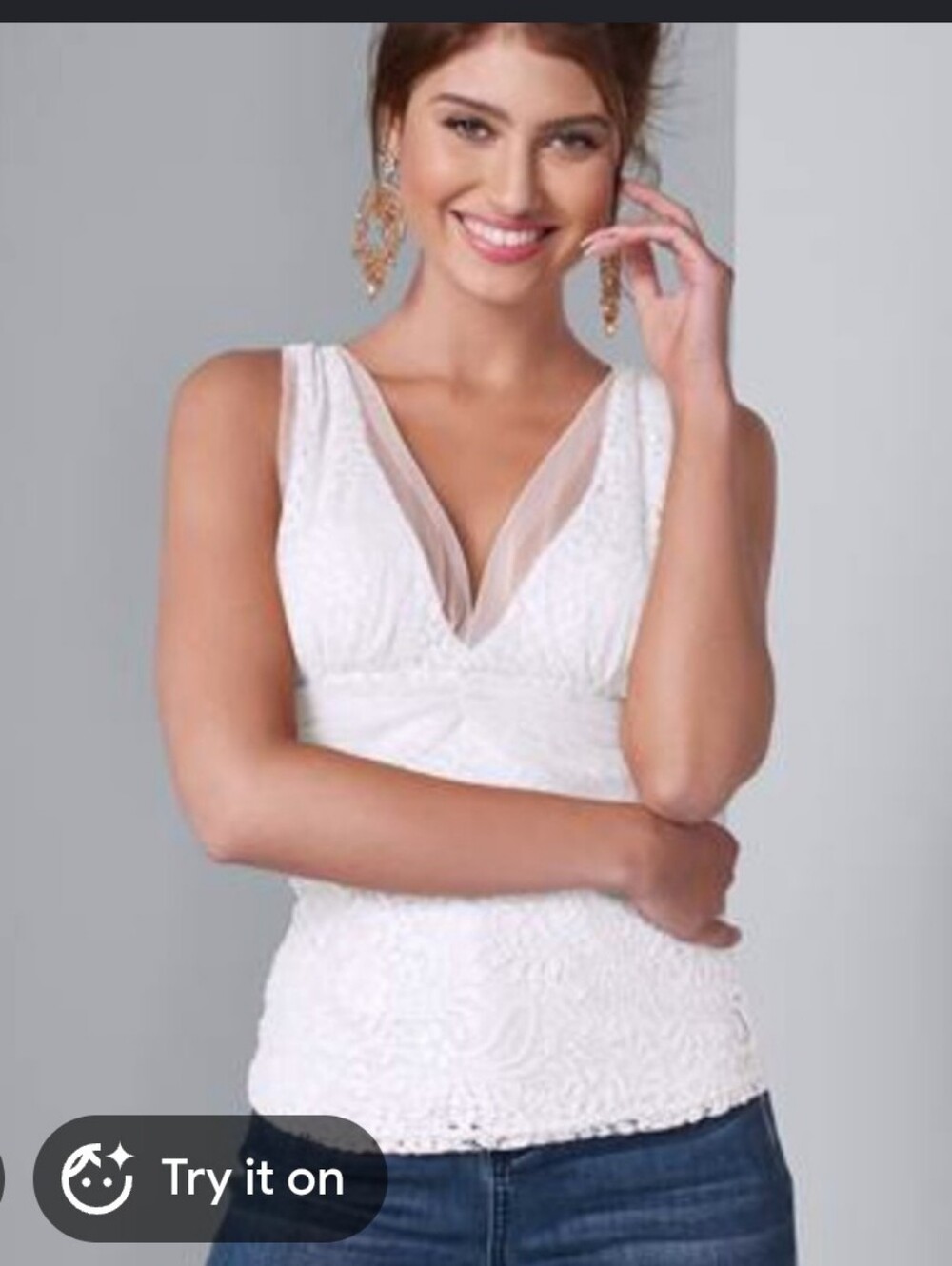 VENUS lace tank top featuring a V-neckline and tulle overlay detailing